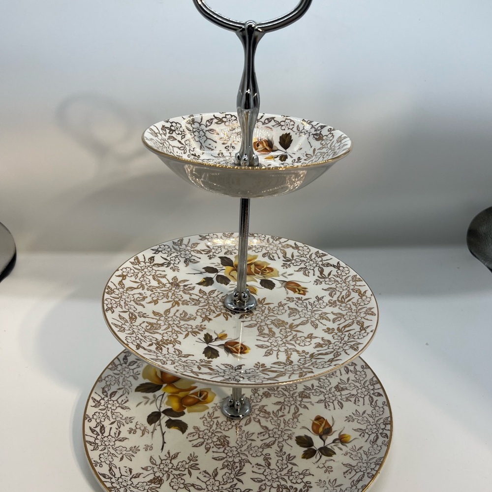 Aynsley Floral Three-Tiered Serving Stand Vintage China